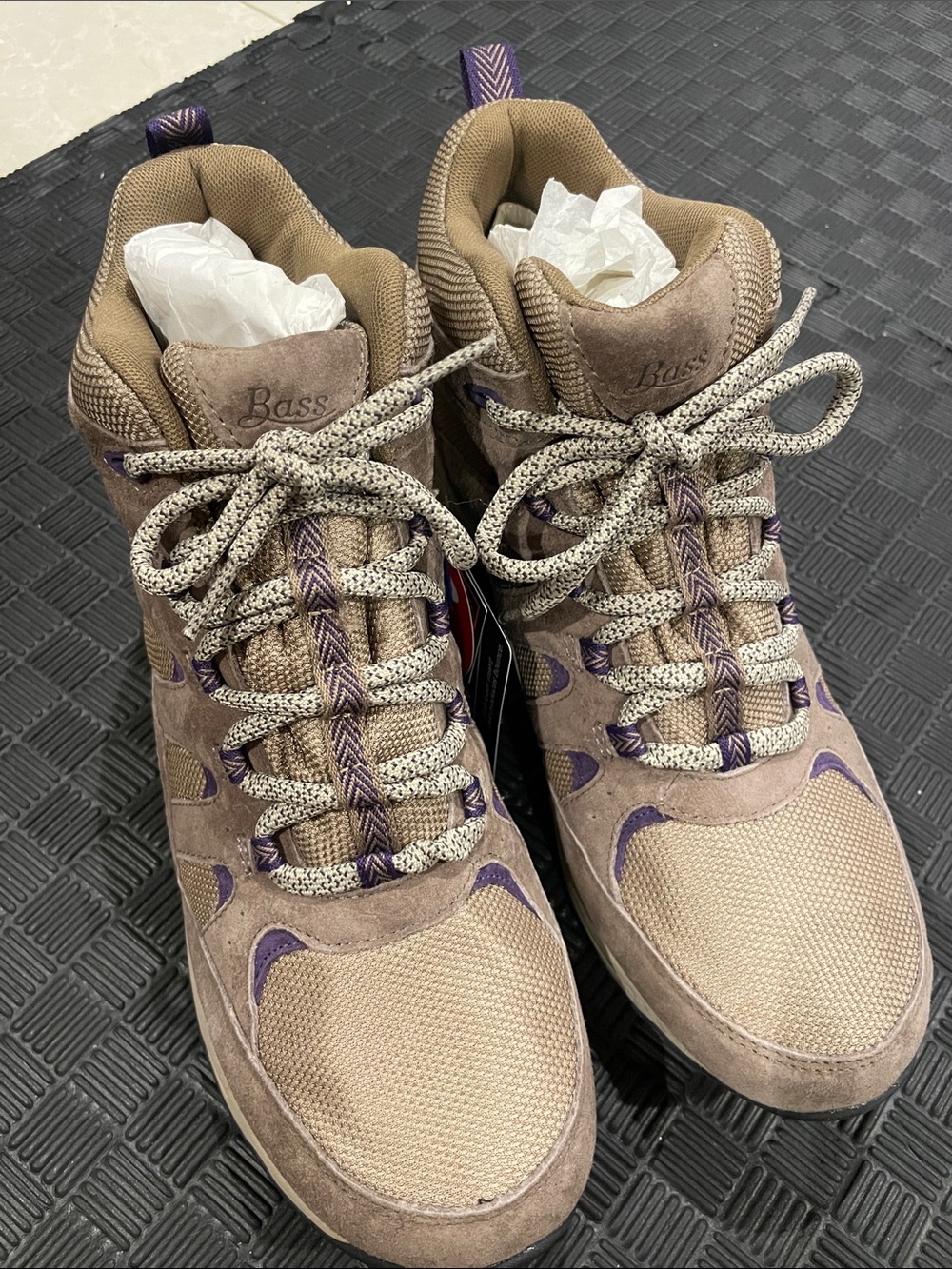 Bass Taupe Suede & Mesh Hiking Boots with Purple Trim